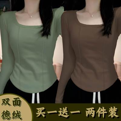 德绒打底衫女弧形下摆鱼骨上衣