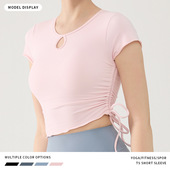 衣跑步速干运动t恤网红紧身健身抽绳短袖 带胸垫瑜伽服女夏季 新款