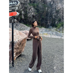 两件套装 XULU原创新款 上衣高腰阔腿裤 美利诺慕斯绒高领长袖 秋季