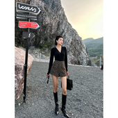 提花针织性感野性棕黑虎纹百搭高腰显瘦A字短裤 XULU原创秋季 新款