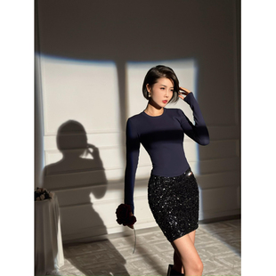 显瘦内搭打底衫 XULU原创优可丝罗纹美式 复古百搭圆领上衣气质修身