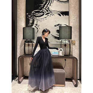 高腰优雅半身裙 渐变亮闪大气A字大裙摆长裙时尚 XULU原创秋季 新款