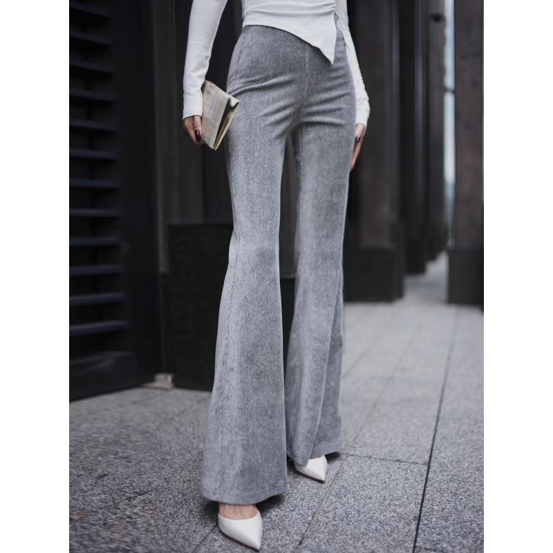 XULU原创休闲裤纯色修身喇叭裤