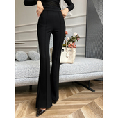 优雅收高腰喇叭长裤 XULU原创进口加绒纯色高弹罗马纹时尚 气质修身
