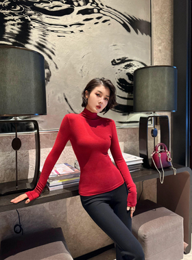 XULU原创秋冬纯色美利诺羊绒打底衫休闲百搭修身显瘦高领长袖上衣