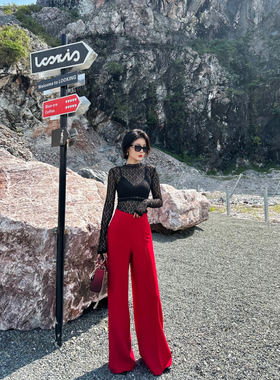 XULU原创新款细腻镂空蕾丝性感黑色百搭半高领透视长袖修身打底衫