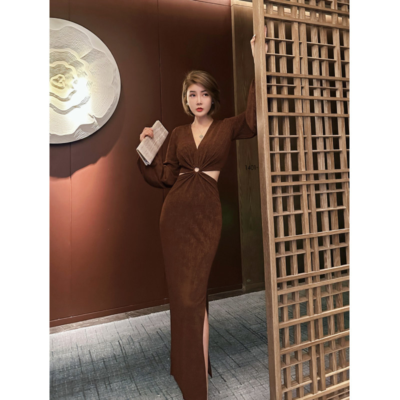 XULU原创美拉德系列抽褶纯色裙气质性感漏腰泡泡袖长袖V领连衣裙,女装/女士精品,连衣裙,淘宝优惠券,粉丝福利购,淘宝优惠卷