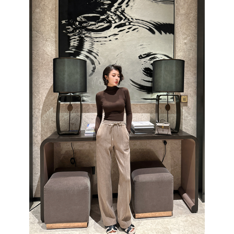 XULU原创秋冬通勤羊绒高腰休闲舒适纯色长裤气质百搭修身阔腿裤