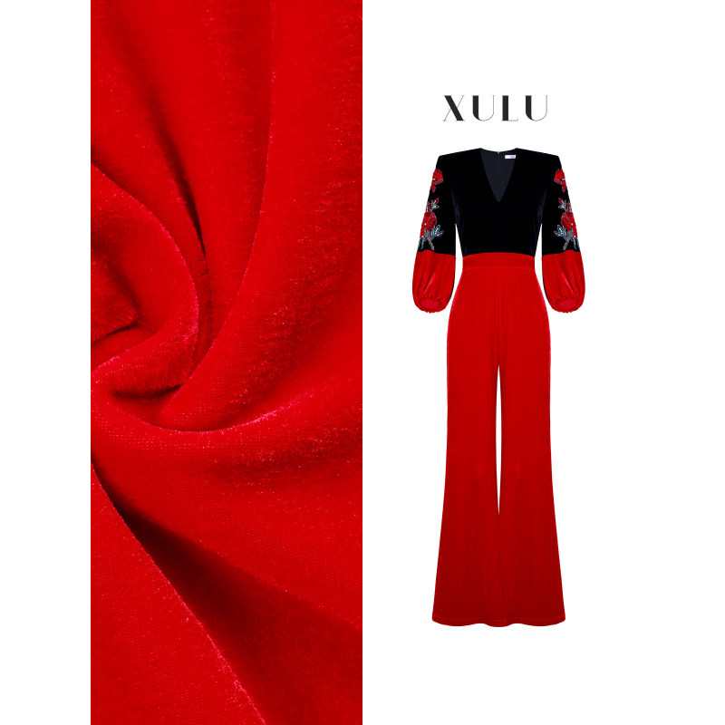 XULU原创秋冬黑红拼接撞色丝绒手工绣花珠片收腰灯笼袖连体裤,女装/女士精品,连体衣/裤,淘宝优惠券,粉丝福利购,淘宝优惠卷