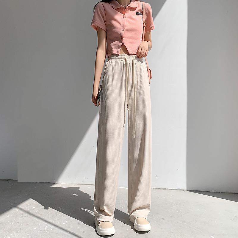 薄款2022新款高腰垂感女裤透休闲裤