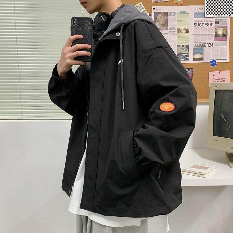 1404-2-s222p55男女假两件百搭新款港风夹克男生款外套休闲大码