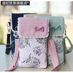小清新布艺装手机的小包挂袋子挂脖袋韩国手机包女斜挎包零钱布袋