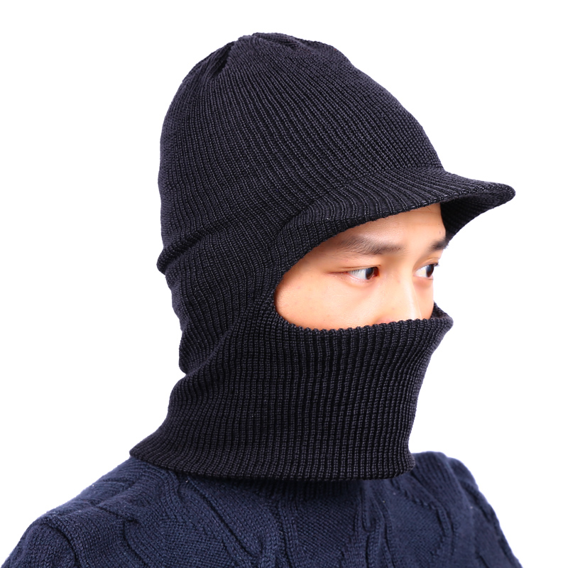 中老年男士冬天双料护耳帽子老人加厚保暖针织毛线帽老头帽子黑色