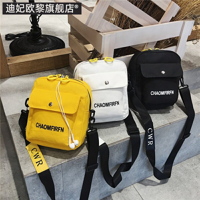 帆布小包包女士斜挎新款2019韩版百搭休闲时尚原宿可爱单肩手机包