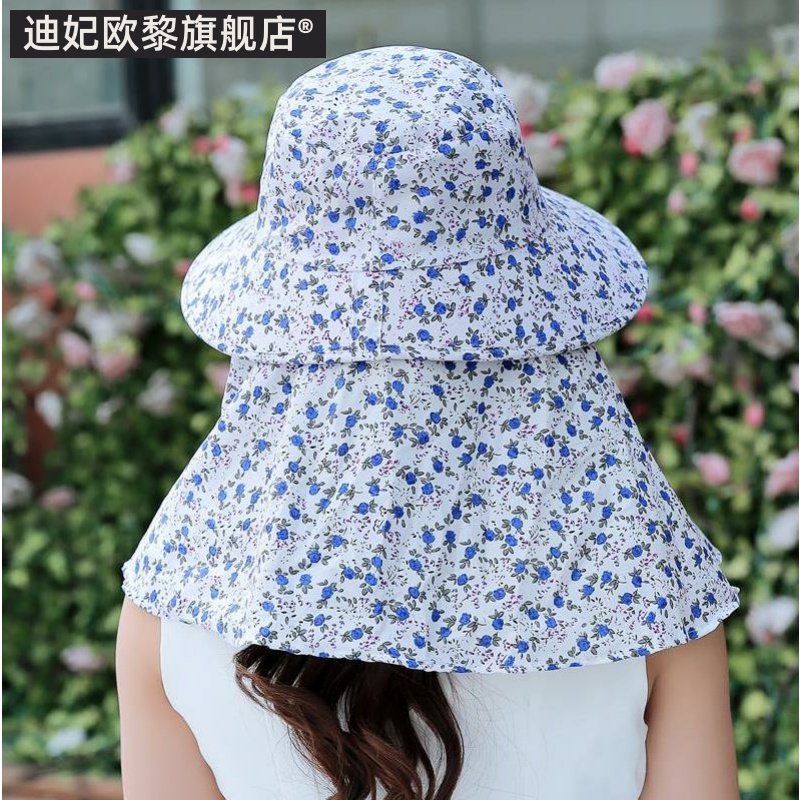 季透气大护颈帽子长檐女干活下地防薄款紫线防晒遮脸遮阳面罩