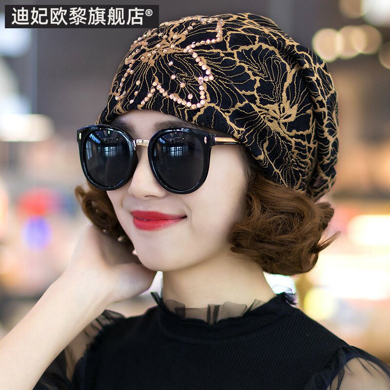 帽子女春夏韩版百搭蕾丝薄款包头帽头巾帽堆堆帽光头帽时尚月子帽
