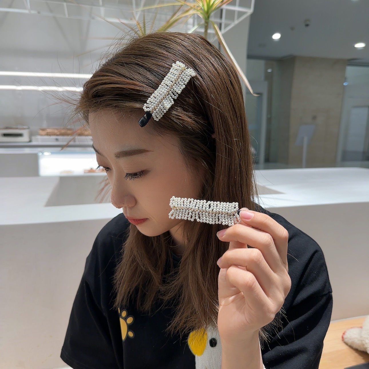 发夹日韩优雅小珠子边夹