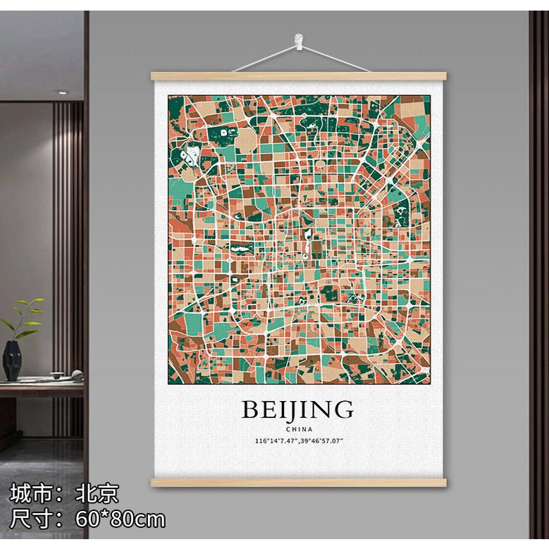客厅沙发背景墙挂画餐厅壁画定制画北欧线描城市成都地图装饰画图片