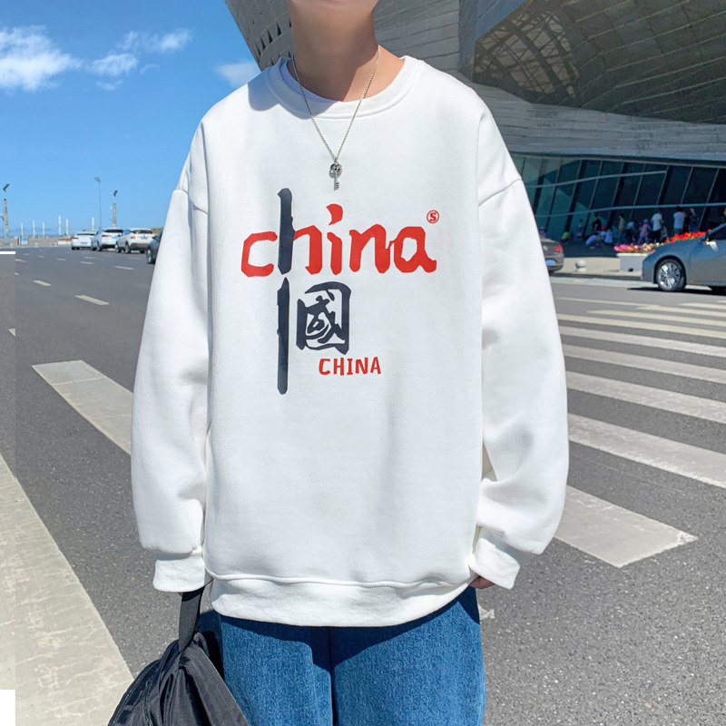 Y101P32港风外景印花卫衣圆领套头卫衣宽松休闲情侣潮,男装卫衣,电商A050