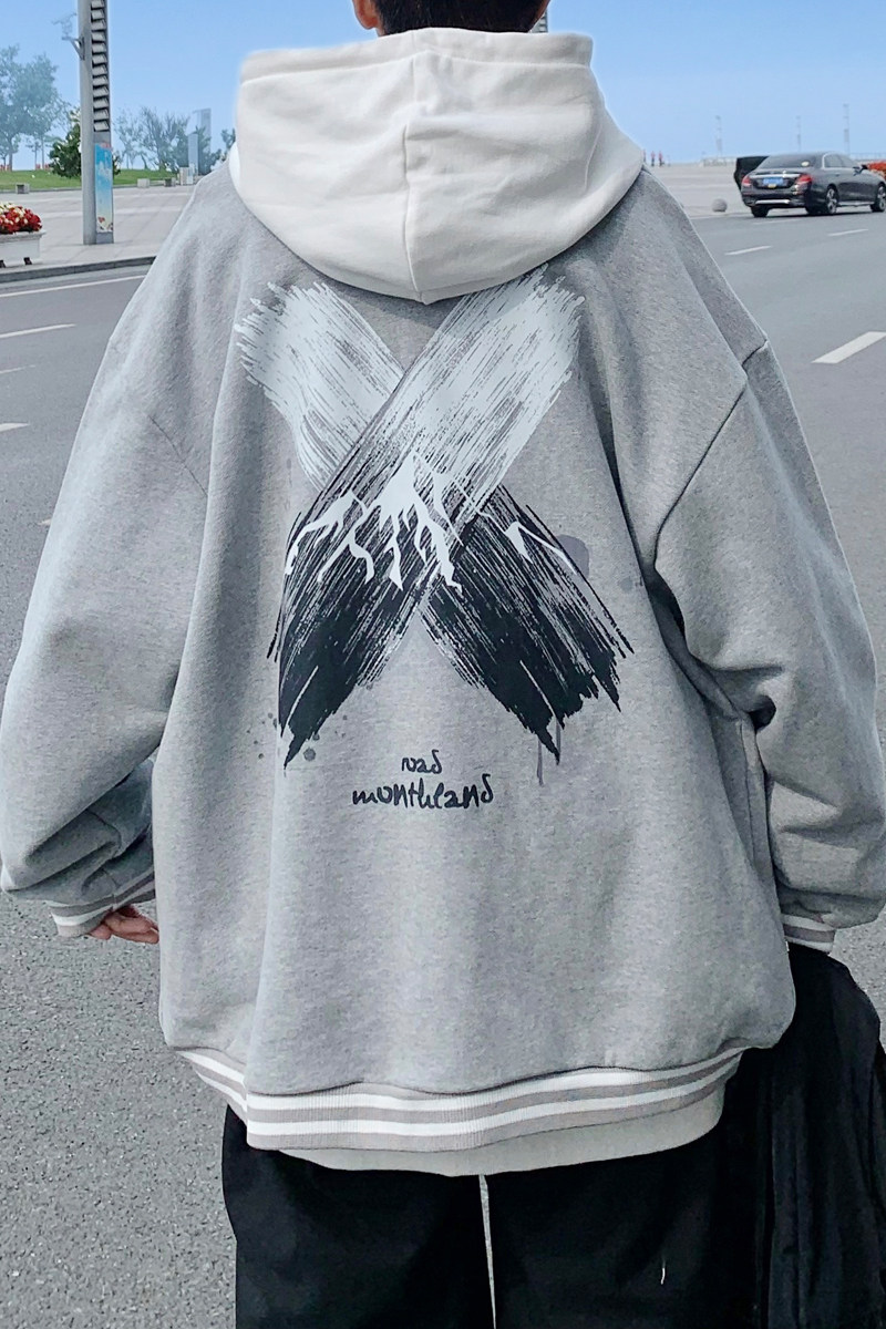 Y8888P55港风外景春装雪山字母印花开衫卫衣港风情侣学生外套,男装卫衣,电商A050