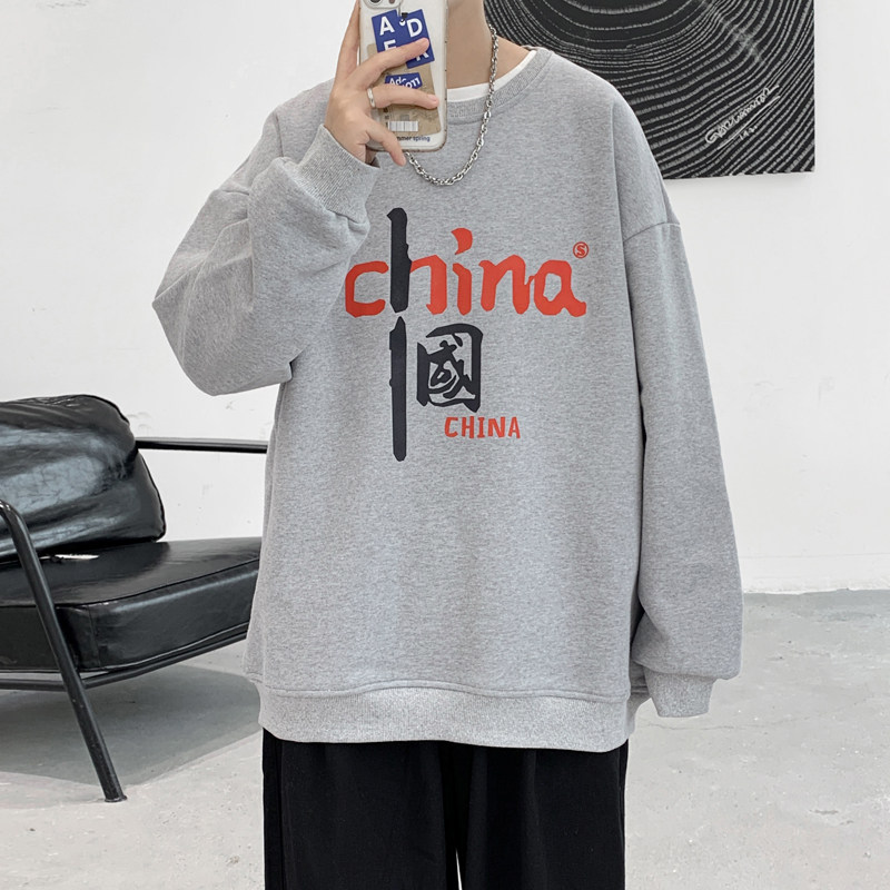 Y101P32基地港风百搭港风印花春装圆领套头卫衣情侣加大码,男装卫衣,电商A050