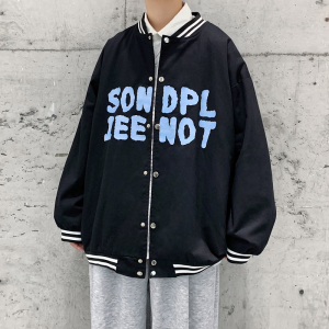 J906 P50 基地港风 百搭大码青年情侣字母印花棒球领棒球服夹克潮图片