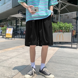 k162 P23 外景 冰丝五分裤短裤凉爽夏装港风薄款纯黑宽松休闲百搭图片