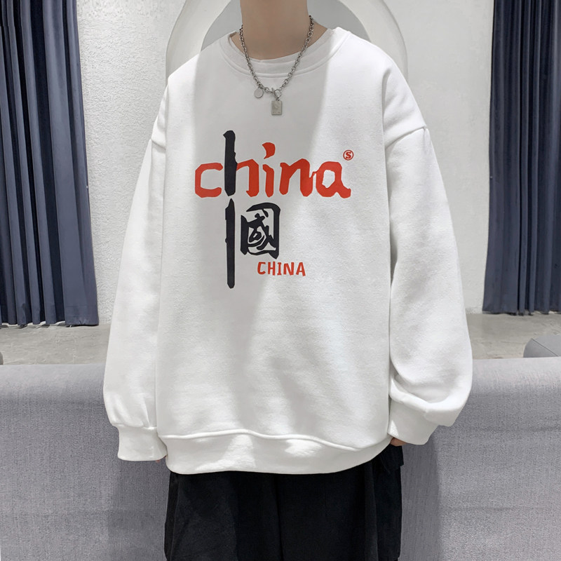 Y101P32基地港风宽松学生情侣港风印花潮流圆领套头卫衣春,男装卫衣,电商A050