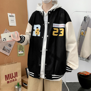J902 P59 室内港风 港风外套情侣棒球服字母印花棒球领夹克拼色图片