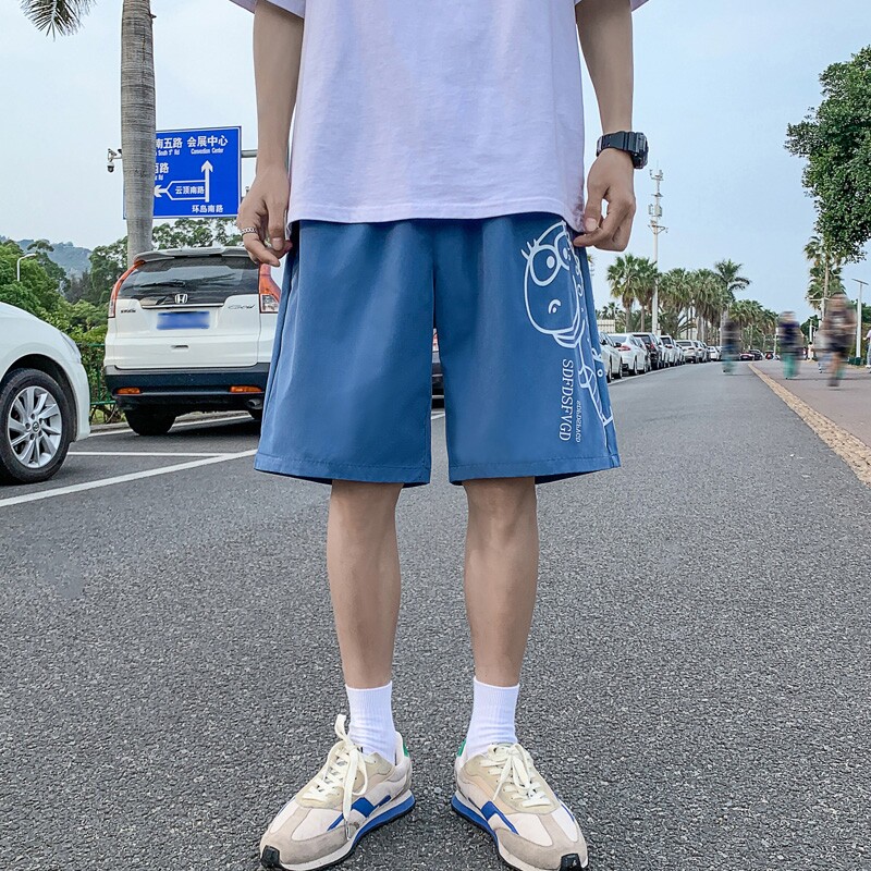 K202P25外景夏装薄款卡通恐龙印花港风沙滩裤学生情侣装五分裤,男装休闲裤,电商A050