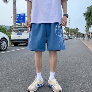K202 P25 外景 夏装薄款卡通恐龙印花港风沙滩裤学生情侣装五分裤图片