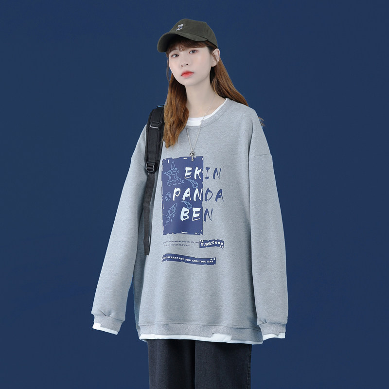 Y002P45中性风情侣潮流春季港风假两件圆领套头卫衣宽松百搭，男装卫衣，电商A050