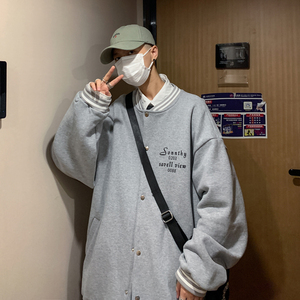 Y8885 P55 港风外景 字母印花休闲棒球领棒球服开衫卫衣港风情侣图片