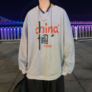 Y101 P32 港风外景 印花宽松休闲卫衣圆领套头情侣卫衣图片