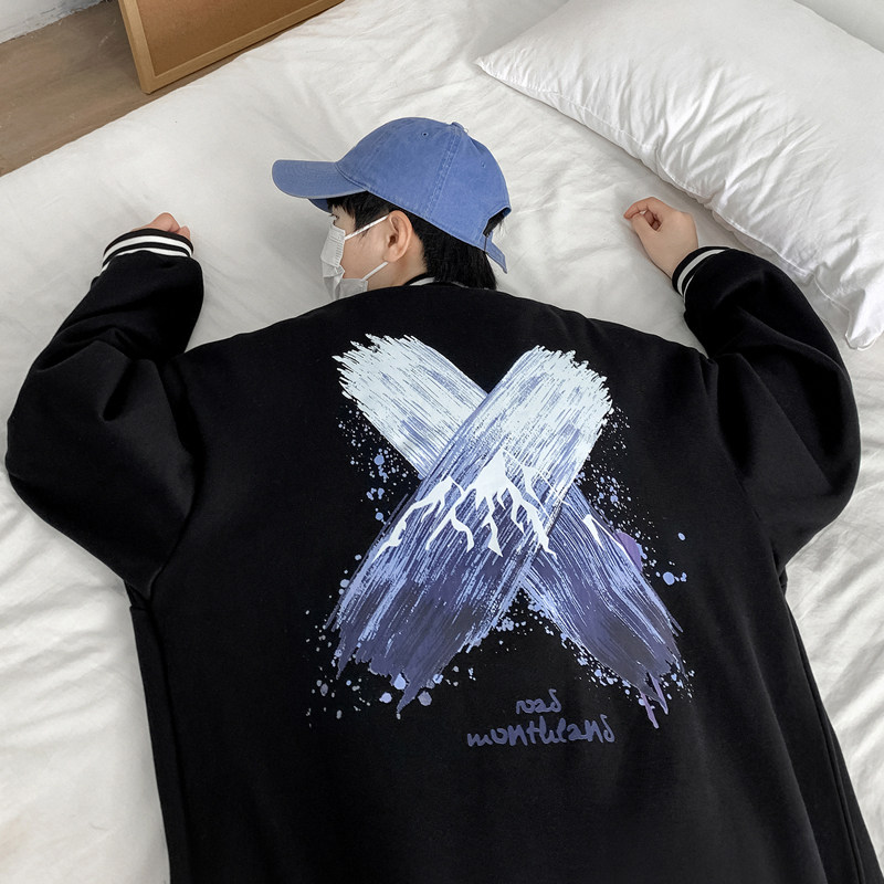 Y8888P55室内港风雪山叉叉印花棒球领棒球服开衫卫衣港风情侣,男装卫衣,电商A050