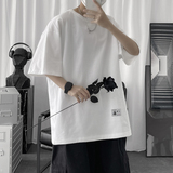 T001P18短句风蝴蝶印花青年学生T恤纯宽松短袖百搭时尚糖果，男装T恤，电商A050