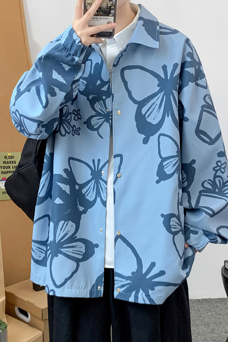 J903P48大皂风糖果色休闲蝴蝶印花港风潮流大码情侣装夹克,男装夹克,电商A050