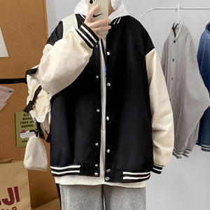 J1901 P49 室内港风 休闲宽松大码情侣棒球服夹克棒球领港风百搭图片