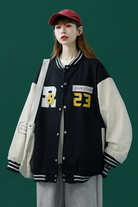 J902 P59 中性风  港风拼色夹克字母印花情侣青年棒球服宽松休闲图片