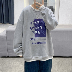 Y002P45基地港风情侣百搭春装宽松港风字母印花卫衣假两件学生