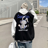Y8889P55港风外景学生情侣港风棒球领开衫卫衣棒球服兔子印花，男装卫衣，电商A050