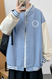 J905P53室内港风棒球领服宽松情侣港风笑脸印花港风拼色夹克，男装夹克，电商A050
