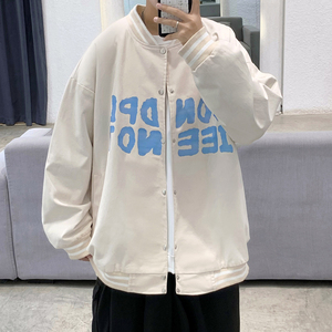 J906P50基地港风字母印花糖果色棒球领棒球服情侣夹克港风休闲