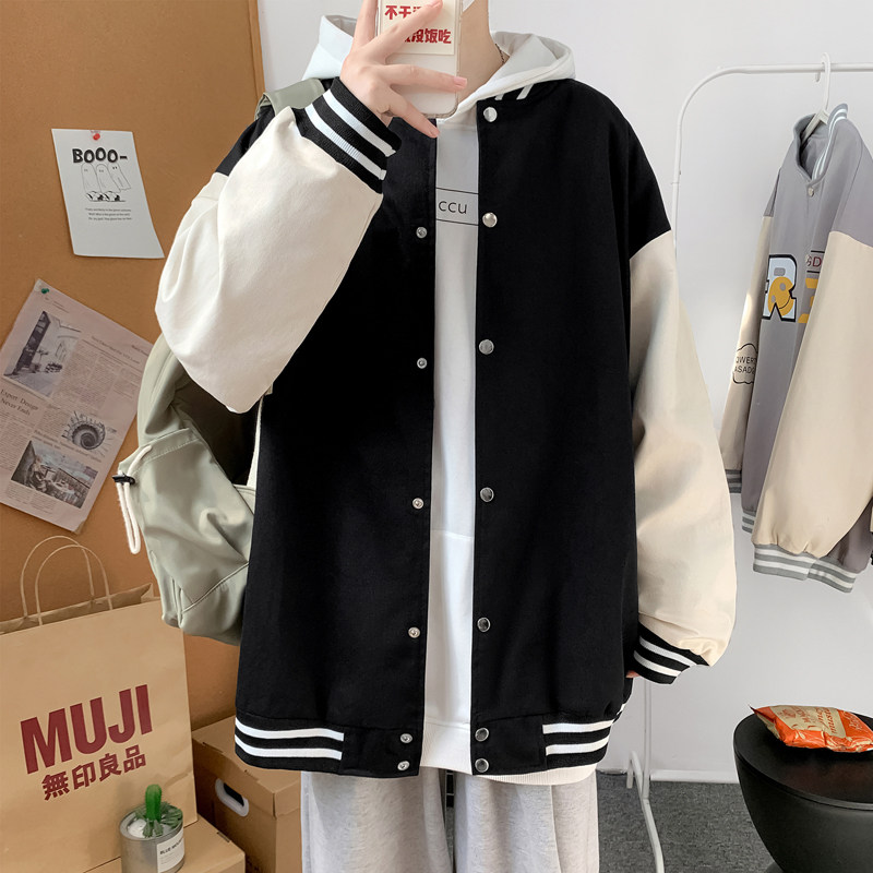 J909P55室内港风情侣港风夹克棒球领彩虹印花棒球服学生雪山潮,男装夹克,电商A050