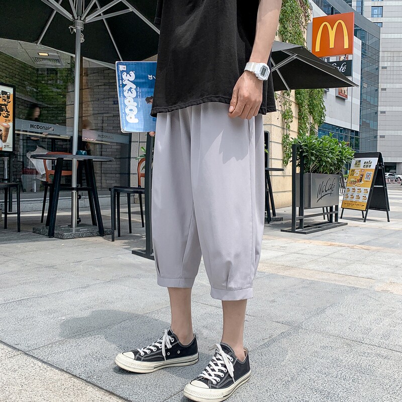 k161P25外景冰丝七分裤哈伦裤港风休闲宽松加大码青年纯色收口,男装休闲裤,电商A050
