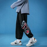 K185P50蓝底春夏时尚宽松恐龙印花休闲九分裤阔腿百搭长裤，男装休闲裤，电商A050