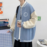 J905P53室内港风棒球领服宽松情侣港风笑脸印花港风拼色夹克，男装夹克，电商A050