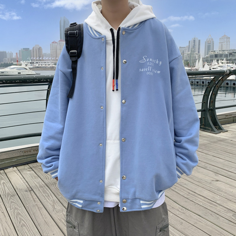 Y8885P55港风外景宽松港风字母印花情侣开衫卫衣棒球领棒球服,男装卫衣,电商A050