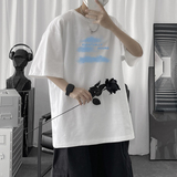 T106P20短句风宽松休闲港风云朵印花糖果色T恤夏装情侣装学生，男装T恤，电商A050