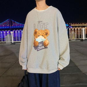 Y103 P32 港风外景 小熊印花情侣圆领套头卫衣青年休闲卫衣图片